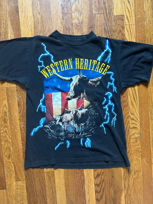 1990s Western Heritage American Thunder Tee Size - Large