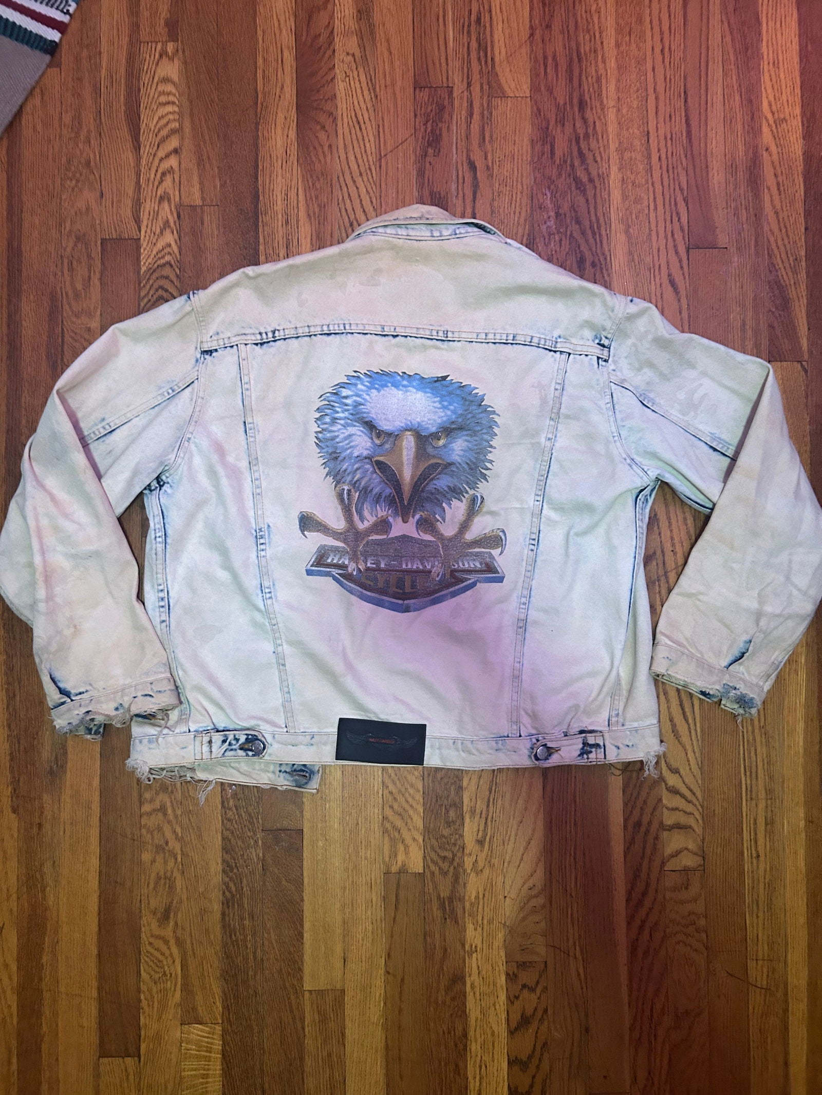 1980s Harley Eagle Bleach Jean Jacket Size - XL - LFDW