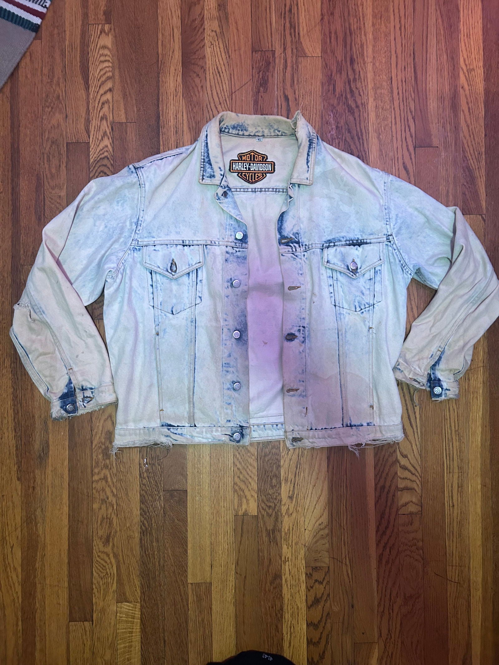 1980s Harley Eagle Bleach Jean Jacket Size - XL - LFDW
