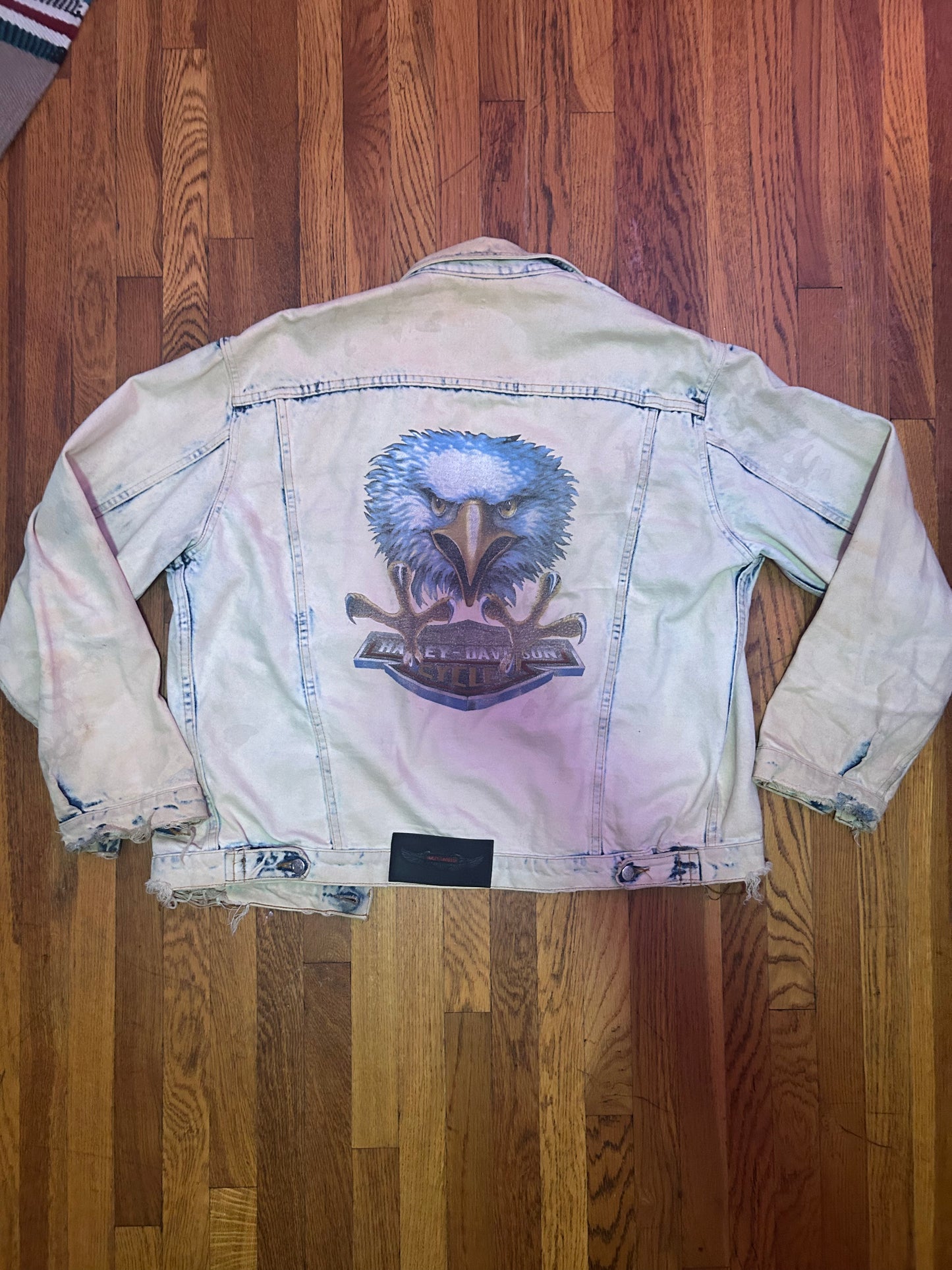 1980s Harley Eagle Bleach Jean Jacket Size - XL