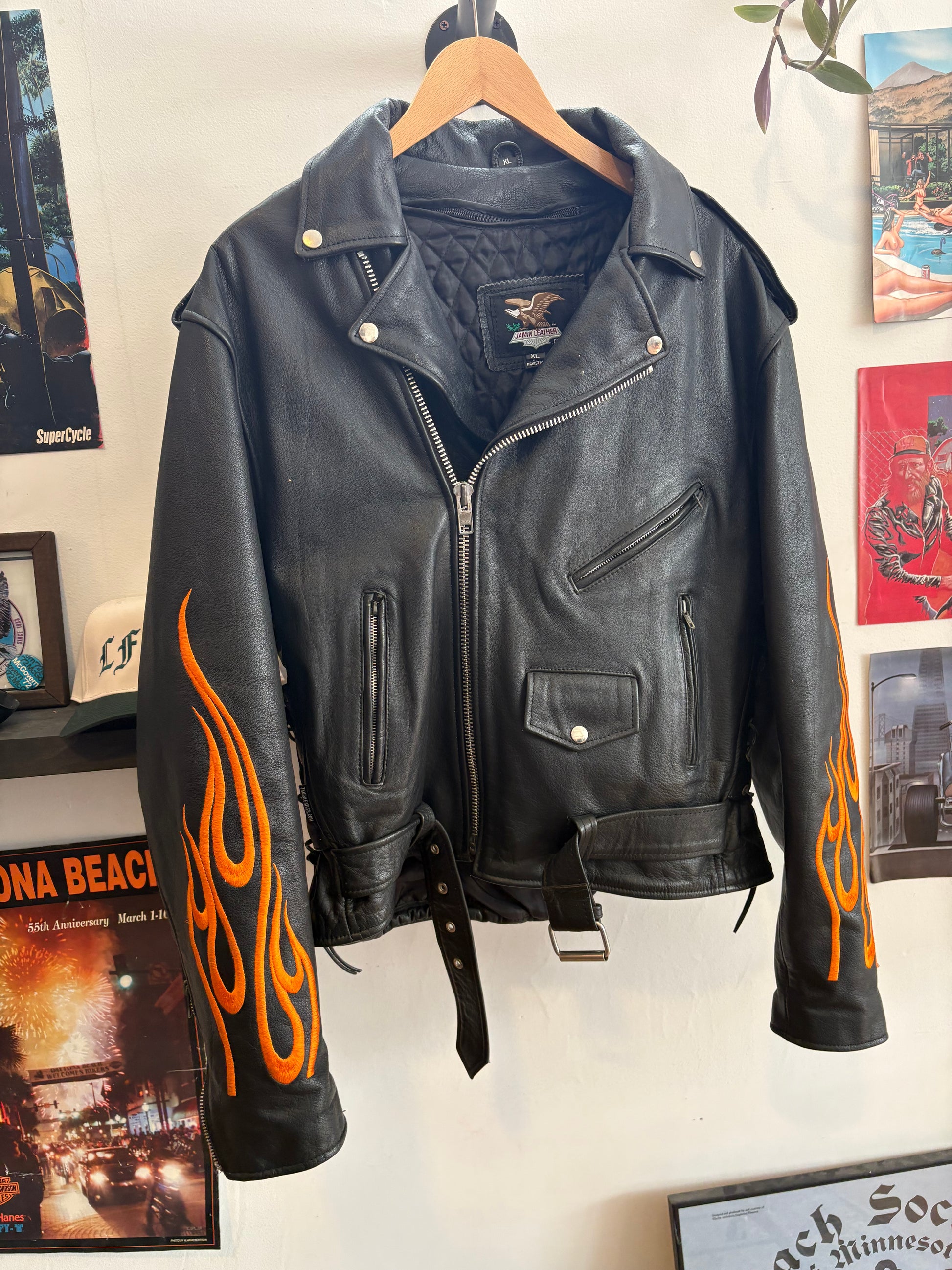 Jammin Leather Flame Embroidered Jacket - Size XL LFDW