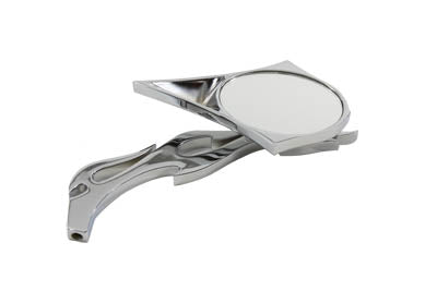 Chrome Spike Oval Mirror with Billet Flame Stem SINGLE MIRROR