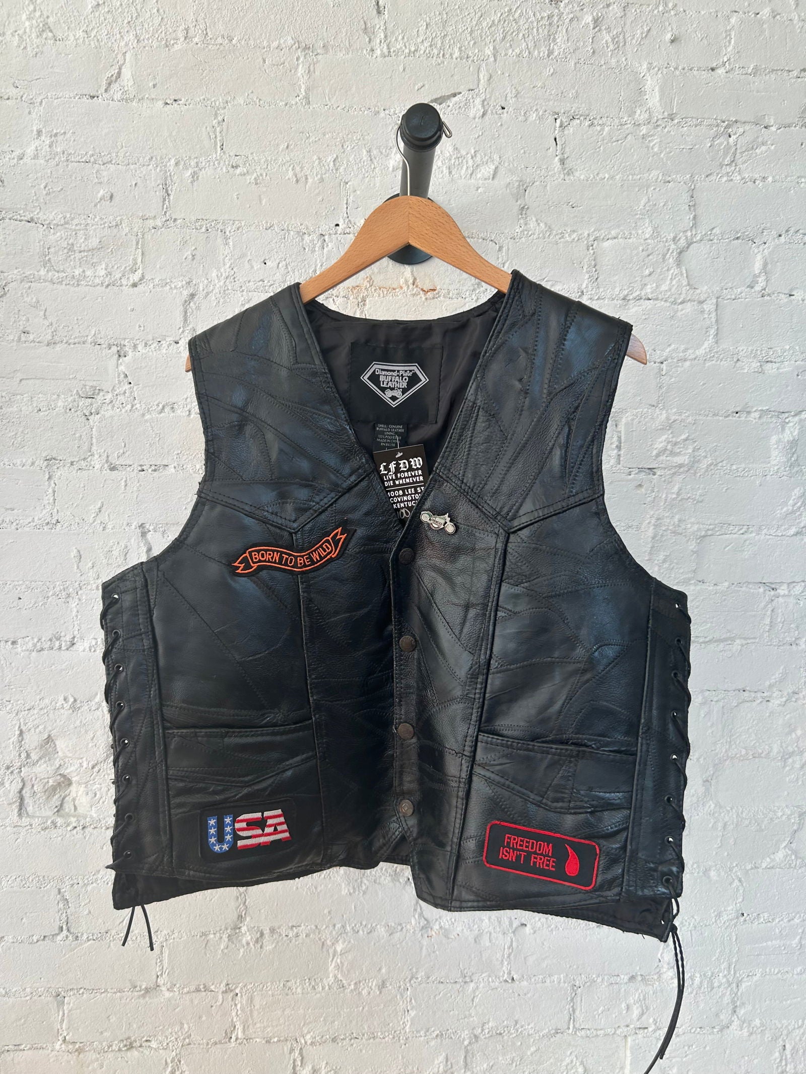 Buffalo Leather Vest With Patches Size - L - LFDW