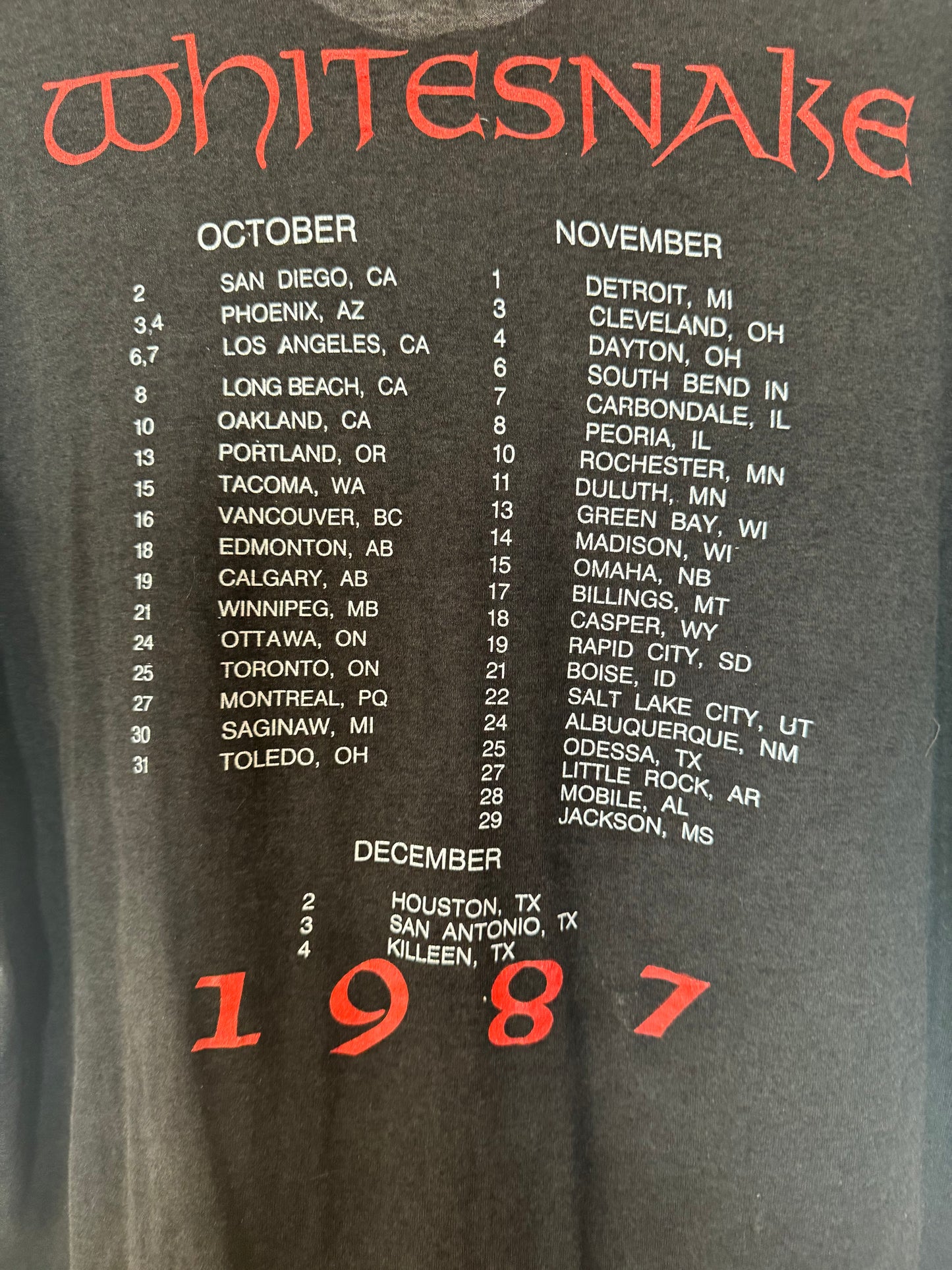 1987 Whitesnake Tour Tee Size - L