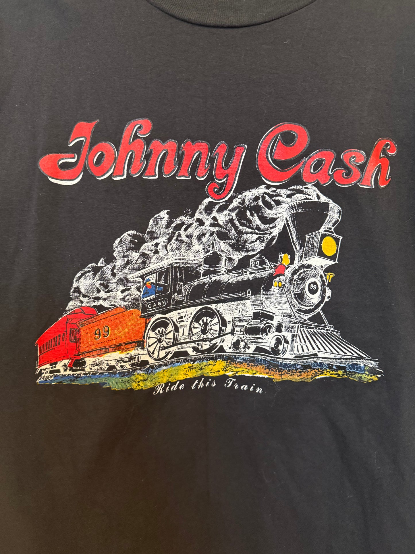 Early 90s Johnny Cash Ride The Train Tee Size- L